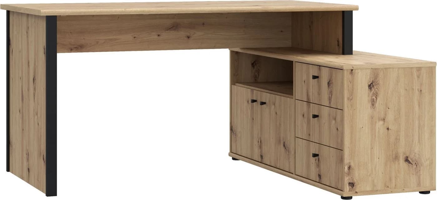 FORTE Eckschreibtisch Tempra Schwarz Artisan Eiche Viel Stauraum - Bild 2