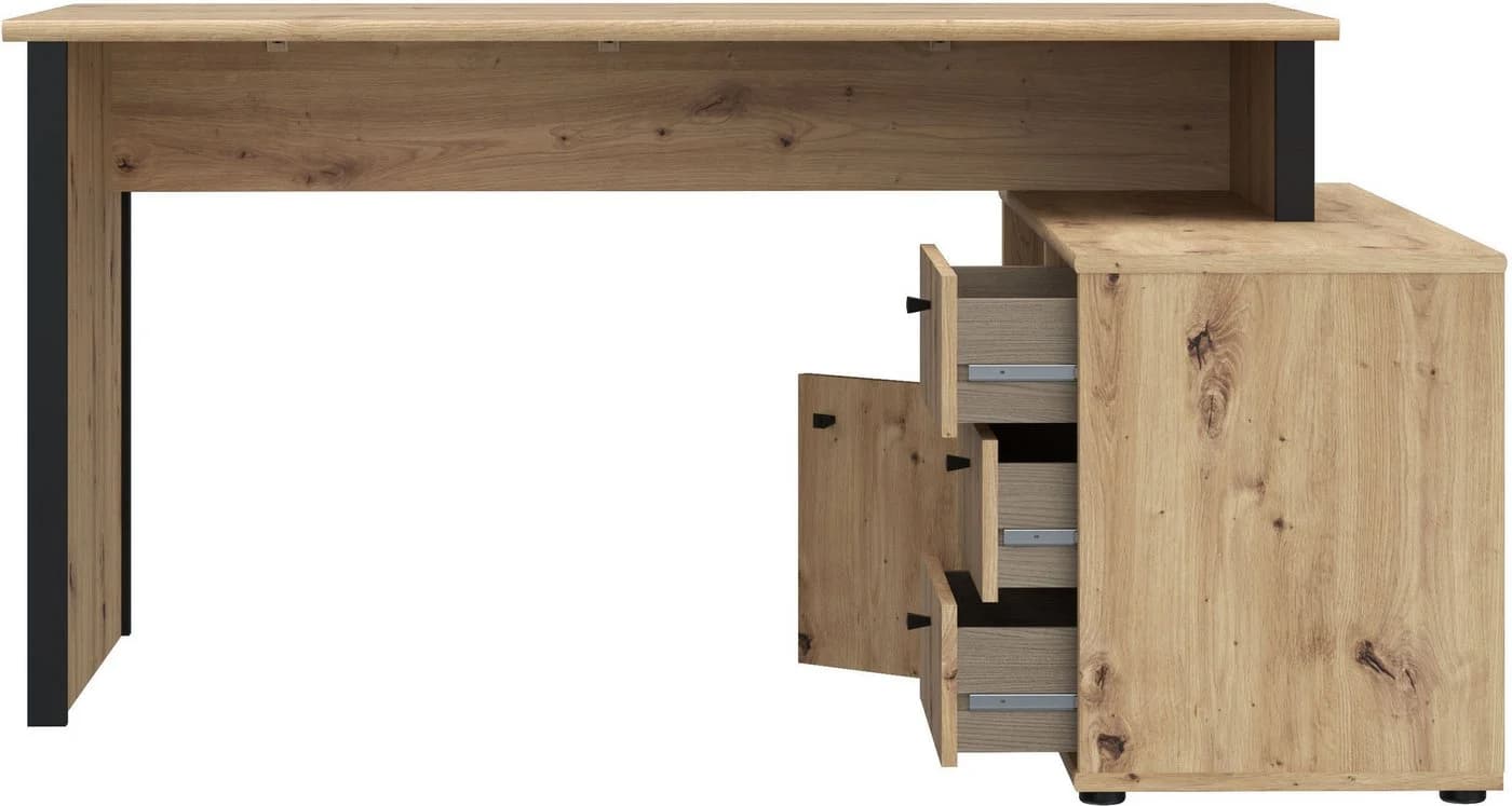 FORTE Eckschreibtisch Tempra Schwarz Artisan Eiche Viel Stauraum - Bild 3