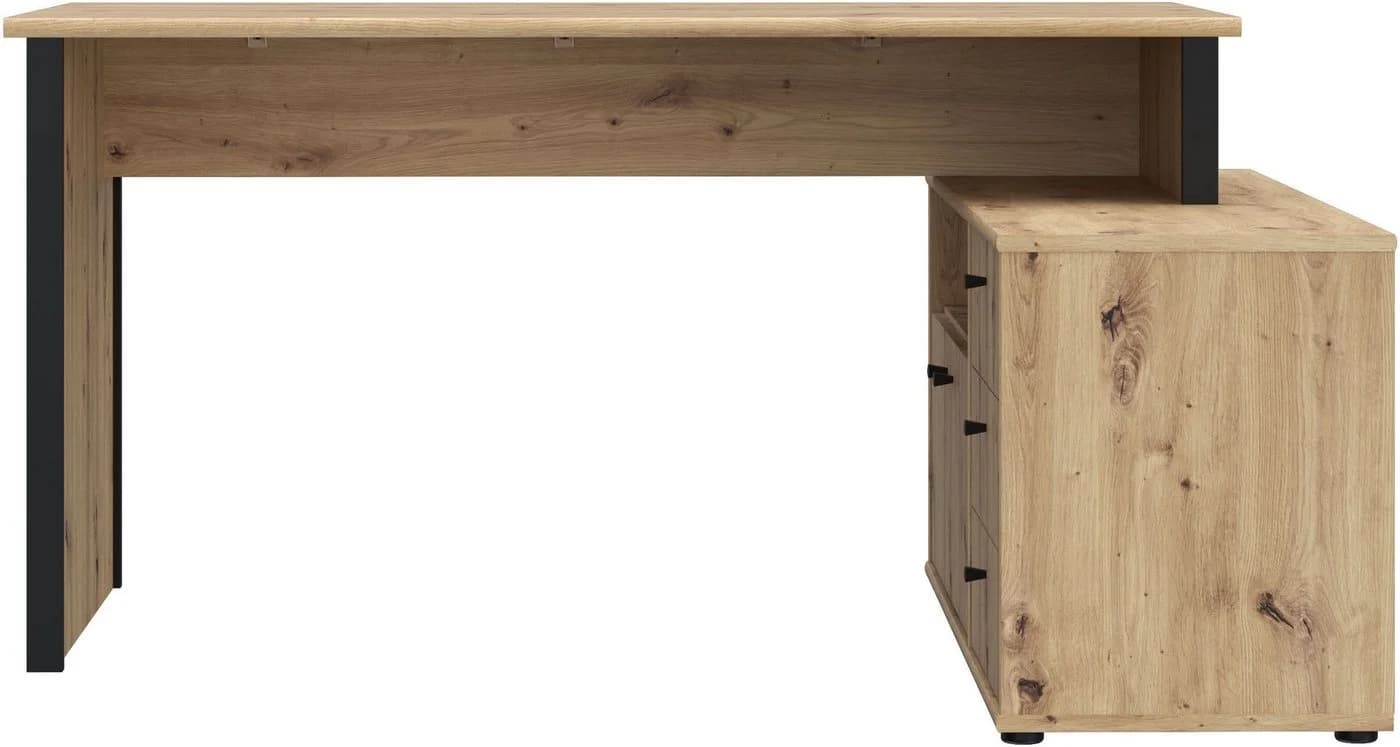 FORTE Eckschreibtisch Tempra Schwarz Artisan Eiche Viel Stauraum - Bild 5