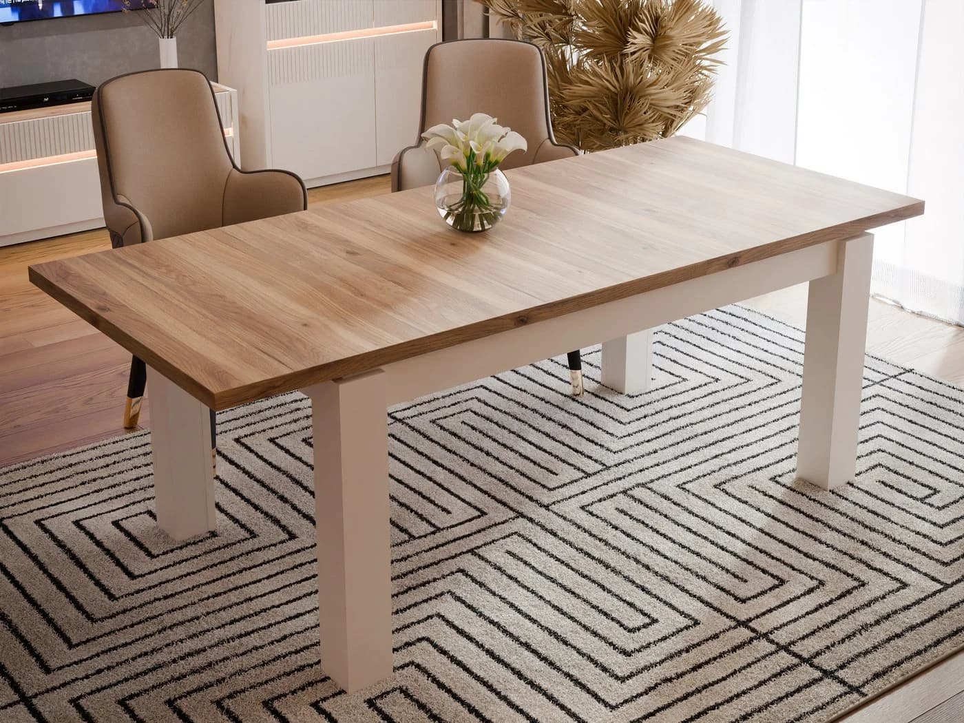 FORTE Esstisch Oak Squere Ausziehbar Beige Braun Holzoptik
