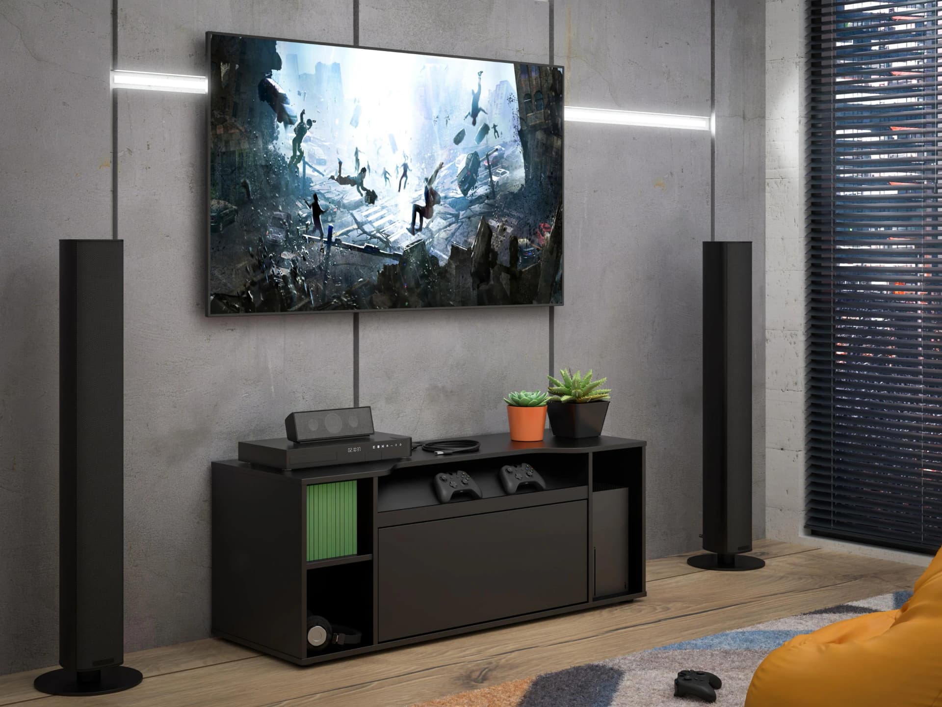 FORTE Media-Board Tezaur Schwarz Modern mit Push-to-open