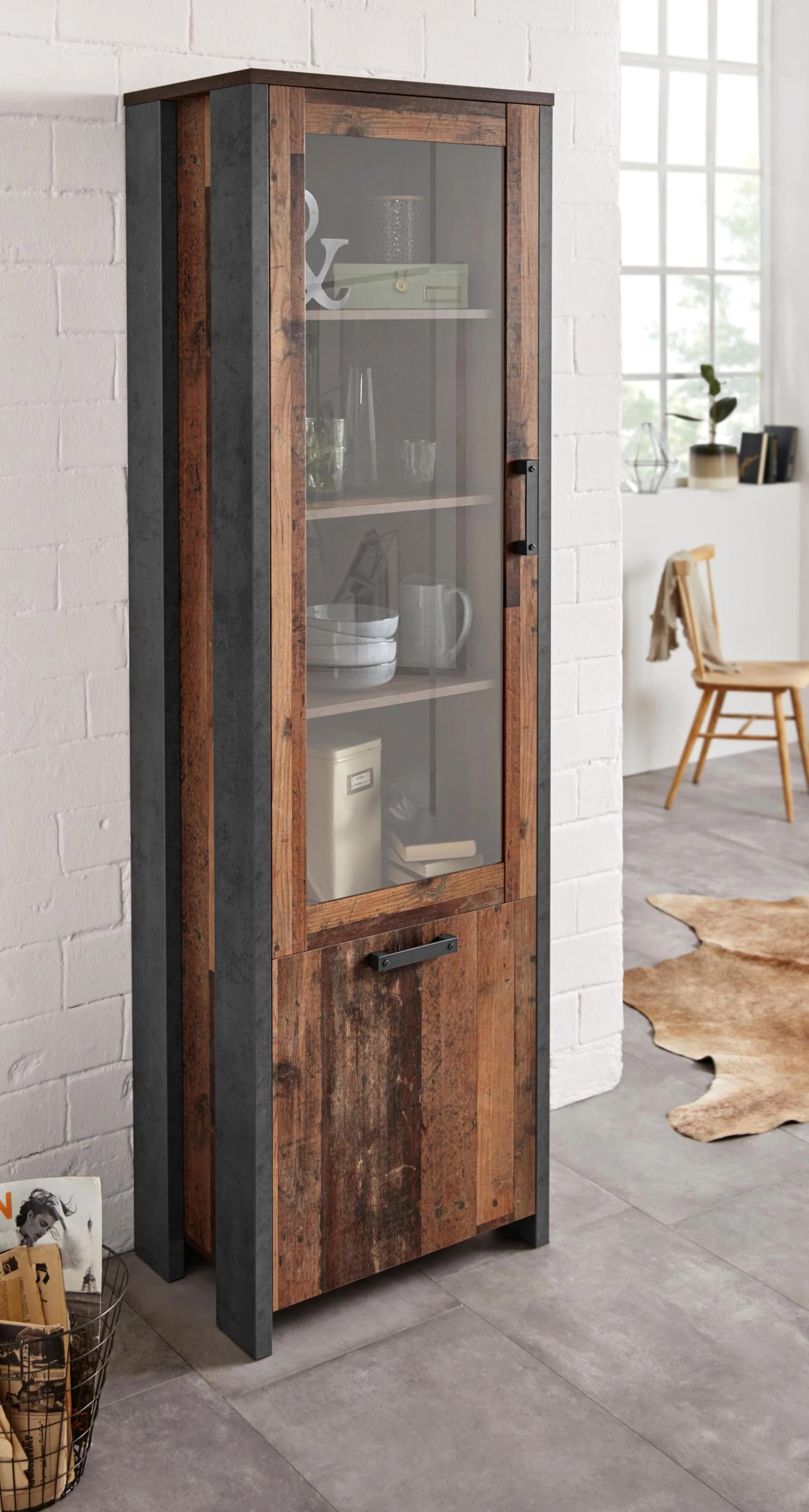 Vitrine FORTE Clif Old Wood Vintage Beige 6 Fächer