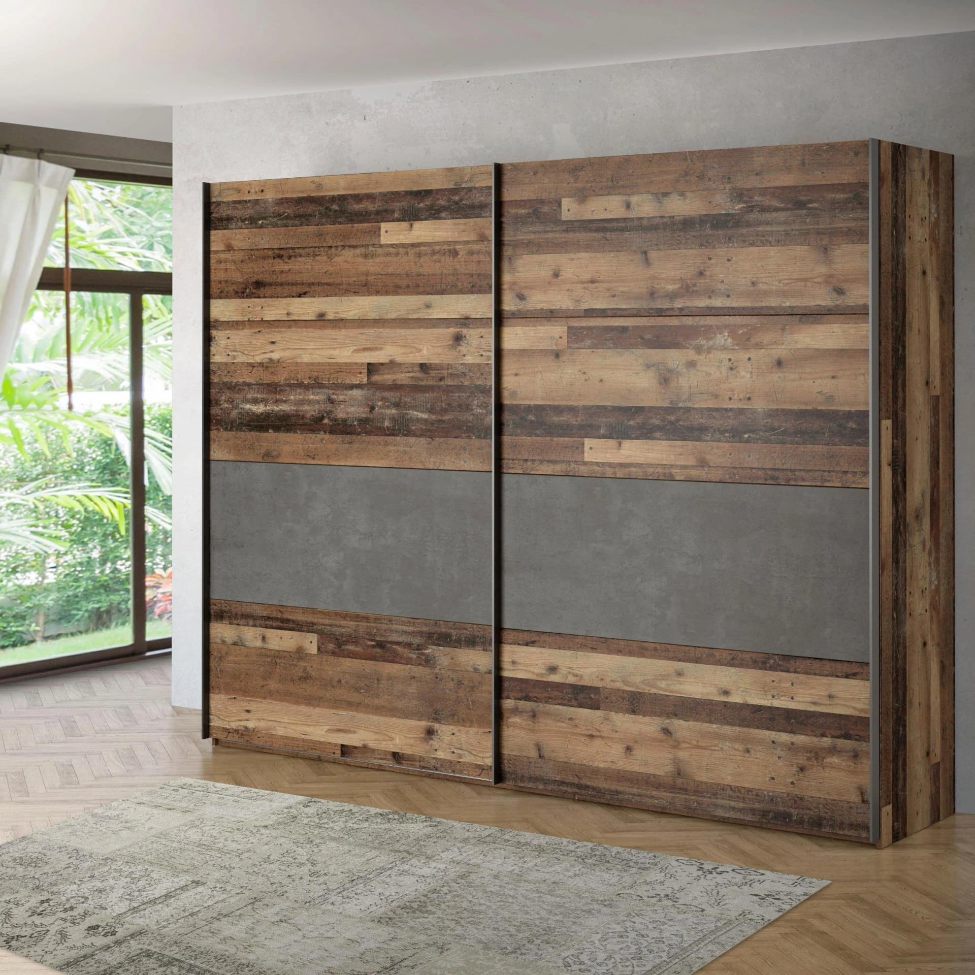 Schwebetürenschrank FORTE Clif Grau Betonoptik Vintage