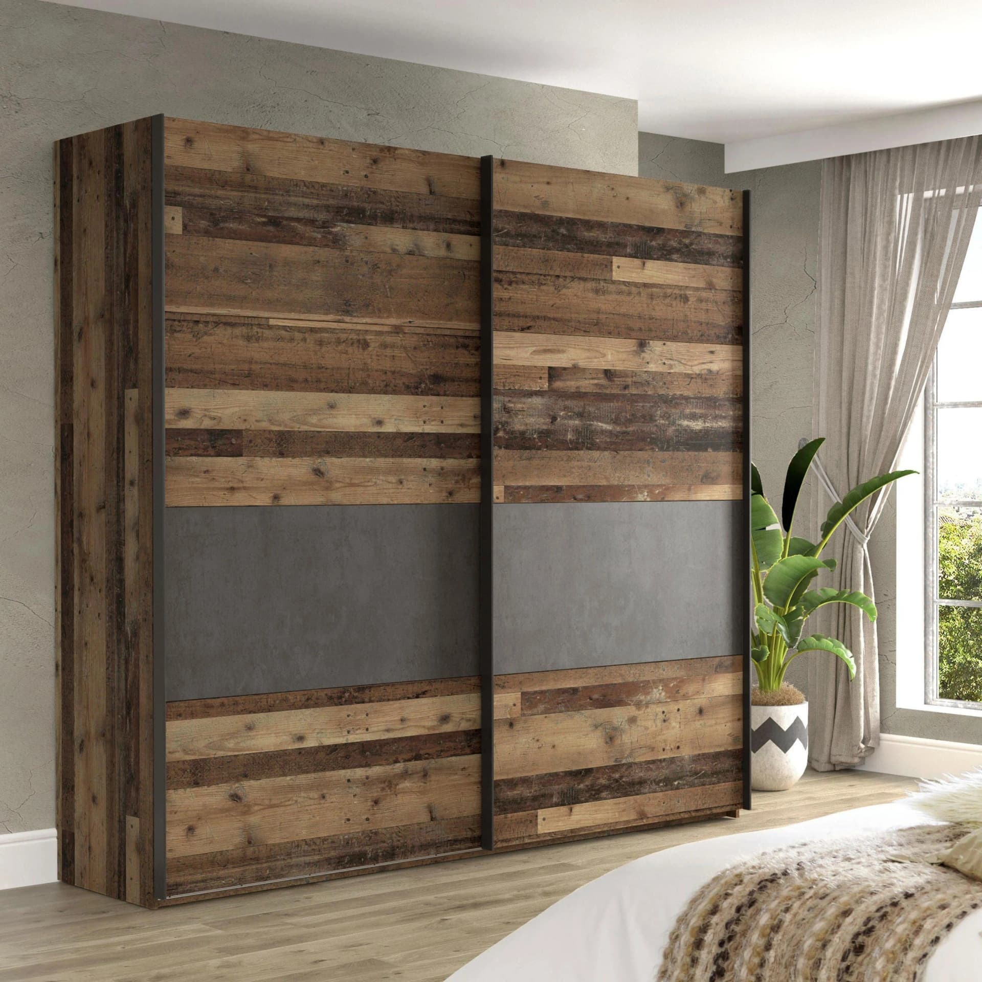 FORTE Schwebetürenschrank Clif Grau Vintage Betonoptik
