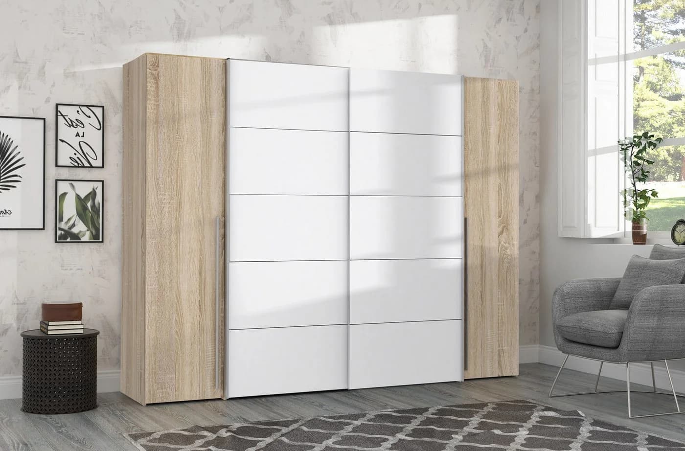 Mid.you Kleiderschrank Forte Narago Weiß Eiche Holzwerkstoff
