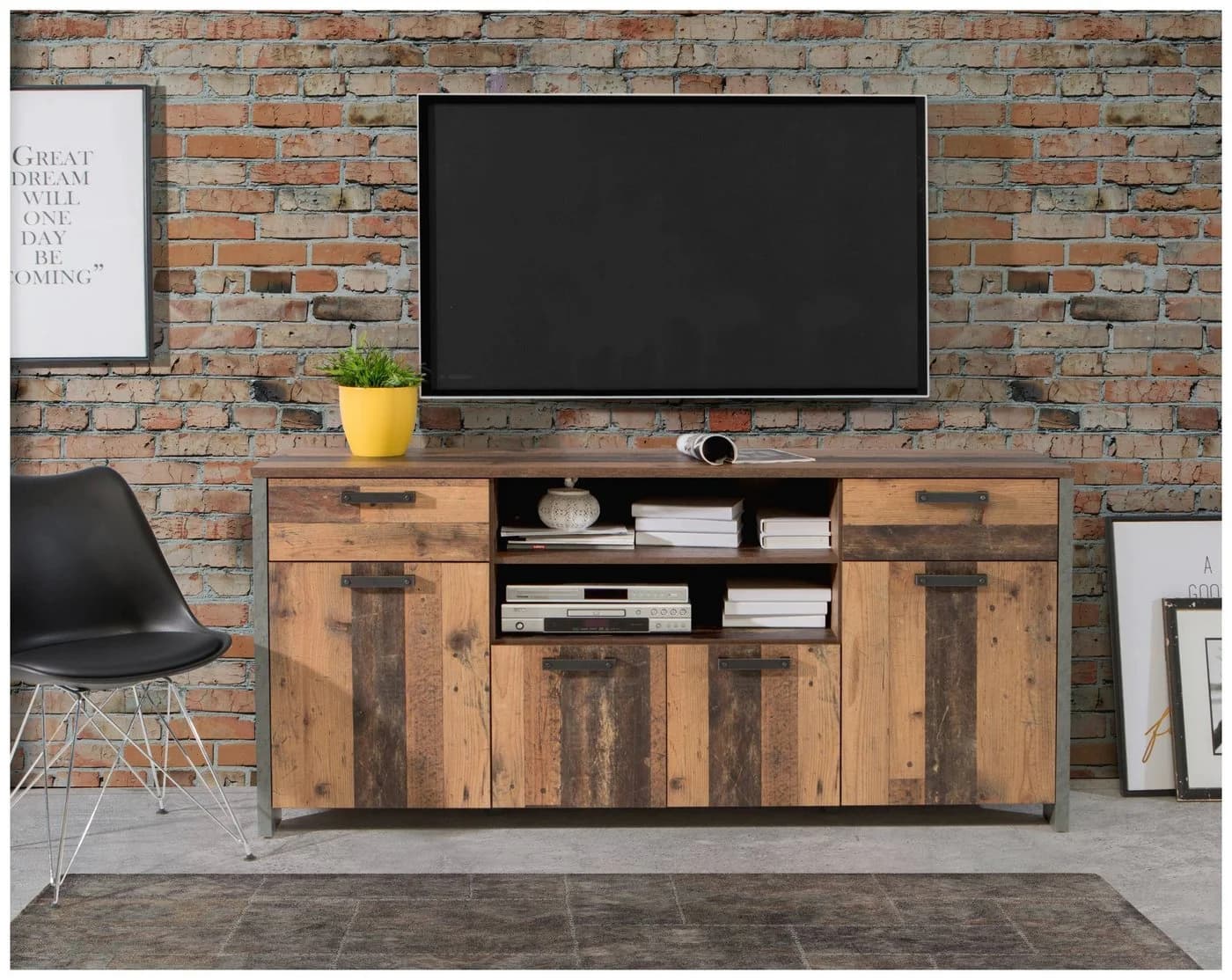 FORTE Sideboard CLIF Vintage 4 Türen 2 Schubladen Old Wood