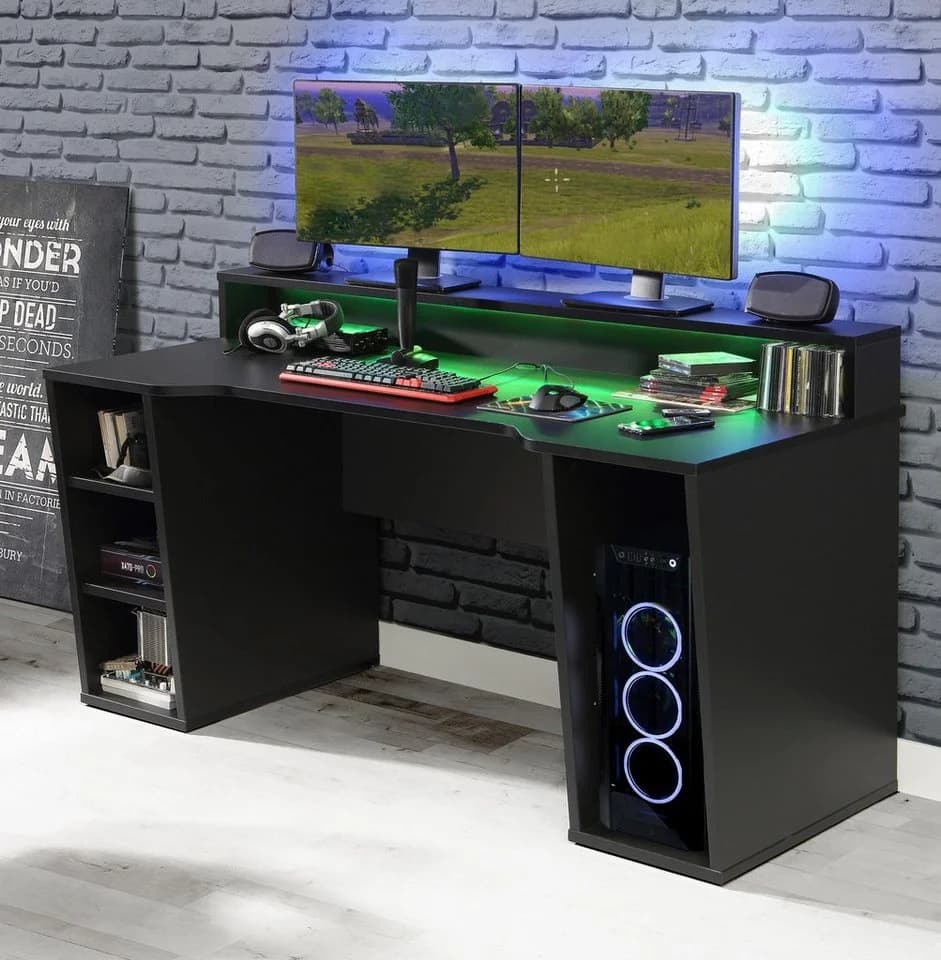 FORTE Gamingtisch Tezaur Schwarz mit RGB-Beleuchtung
