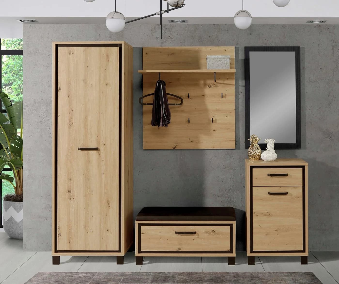 FORTE Schuhkommode Trondheim Schwarz Eiche Holzwerkstoff