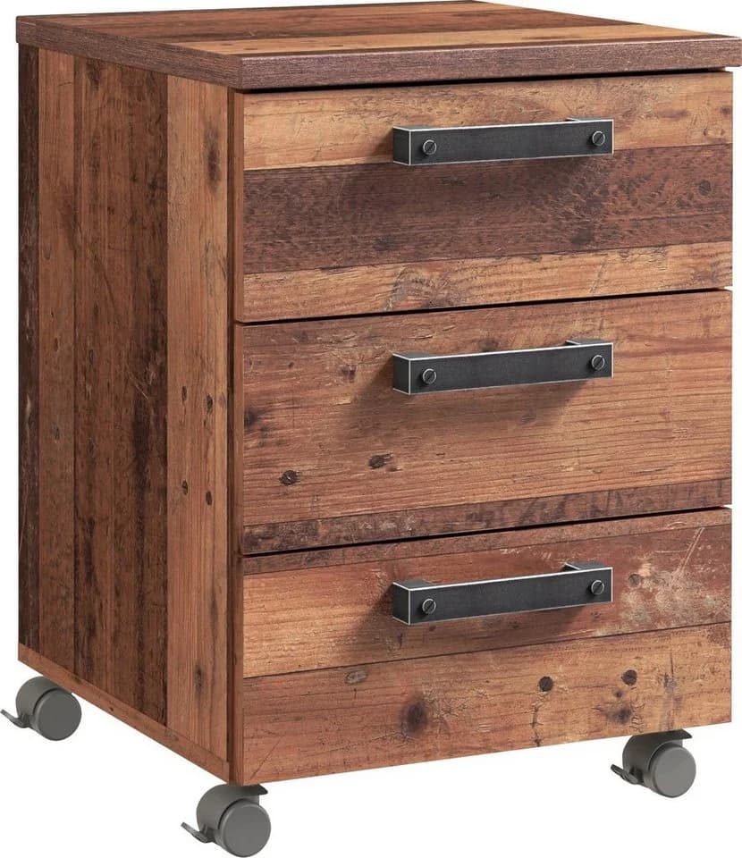 FORTE Rollcontainer Clif Grau Industriestil 3 Schubladen