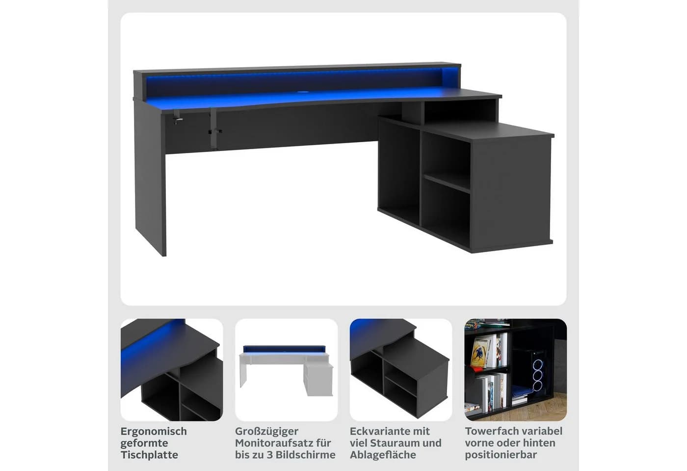 FORTE Gamingtisch Tezaur Schwarz mit RGB-Beleuchtung - Bild 4