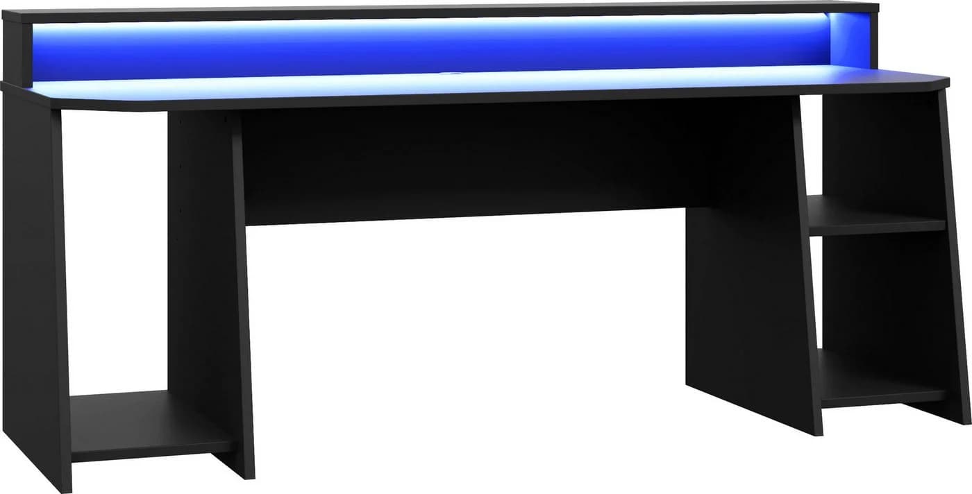 FORTE Gamingtisch Tezaur Schwarz mit RGB-Beleuchtung und Halterungen - Bild 3