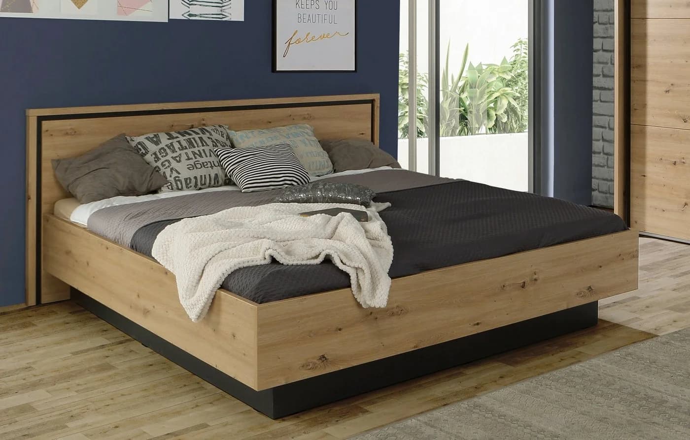 FORTE Bettgestell Trondheim Loft-Stil Schwarz Eiche 250KG - Bild 2