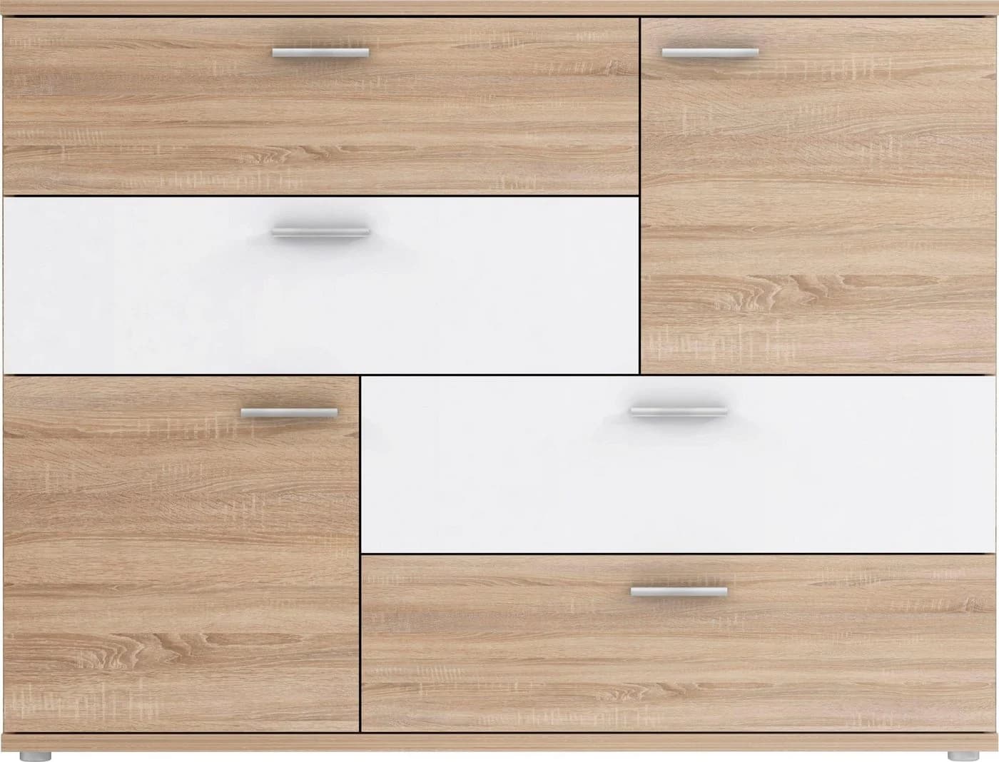 FORTE Kommode Skive 4 Schubladen 2 Türen Weiß Sonoma Eiche Modern - Bild 3