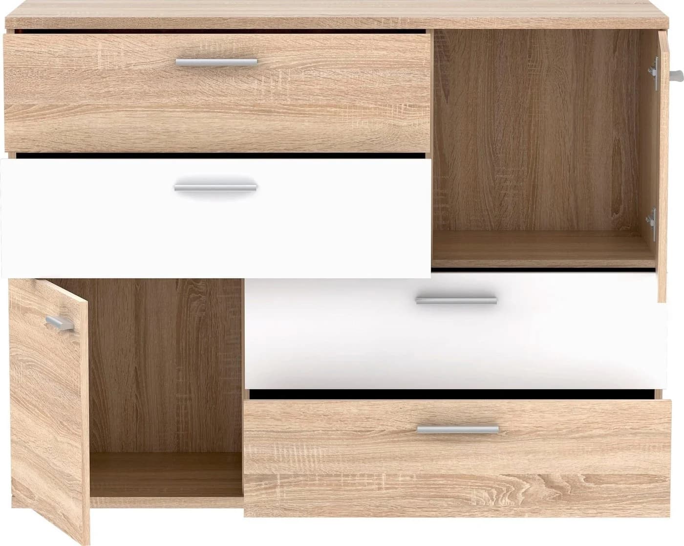FORTE Kommode Skive 4 Schubladen 2 Türen Weiß Sonoma Eiche Modern - Bild 4