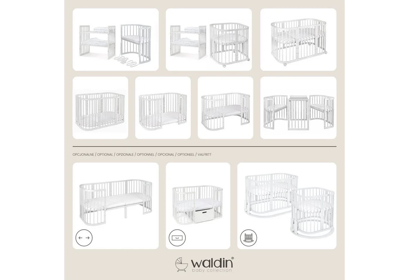 Waldin Babybett OWAL 7-in-1 Kinderbett mit Matratze Buche - Bild 2