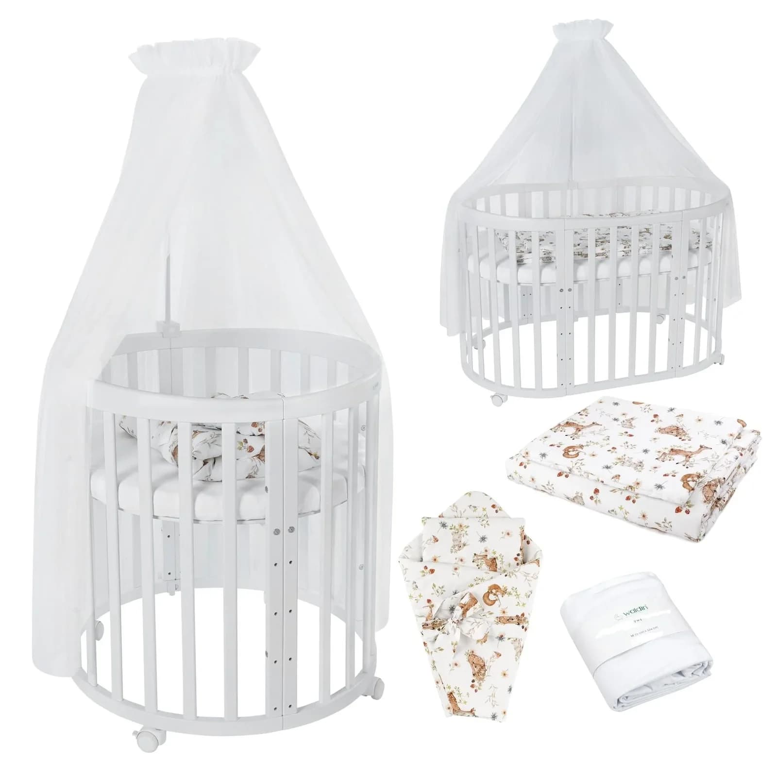 Waldin Babybett OWAL 7in1 mitwachsendes Kinderbett mit Matratze
