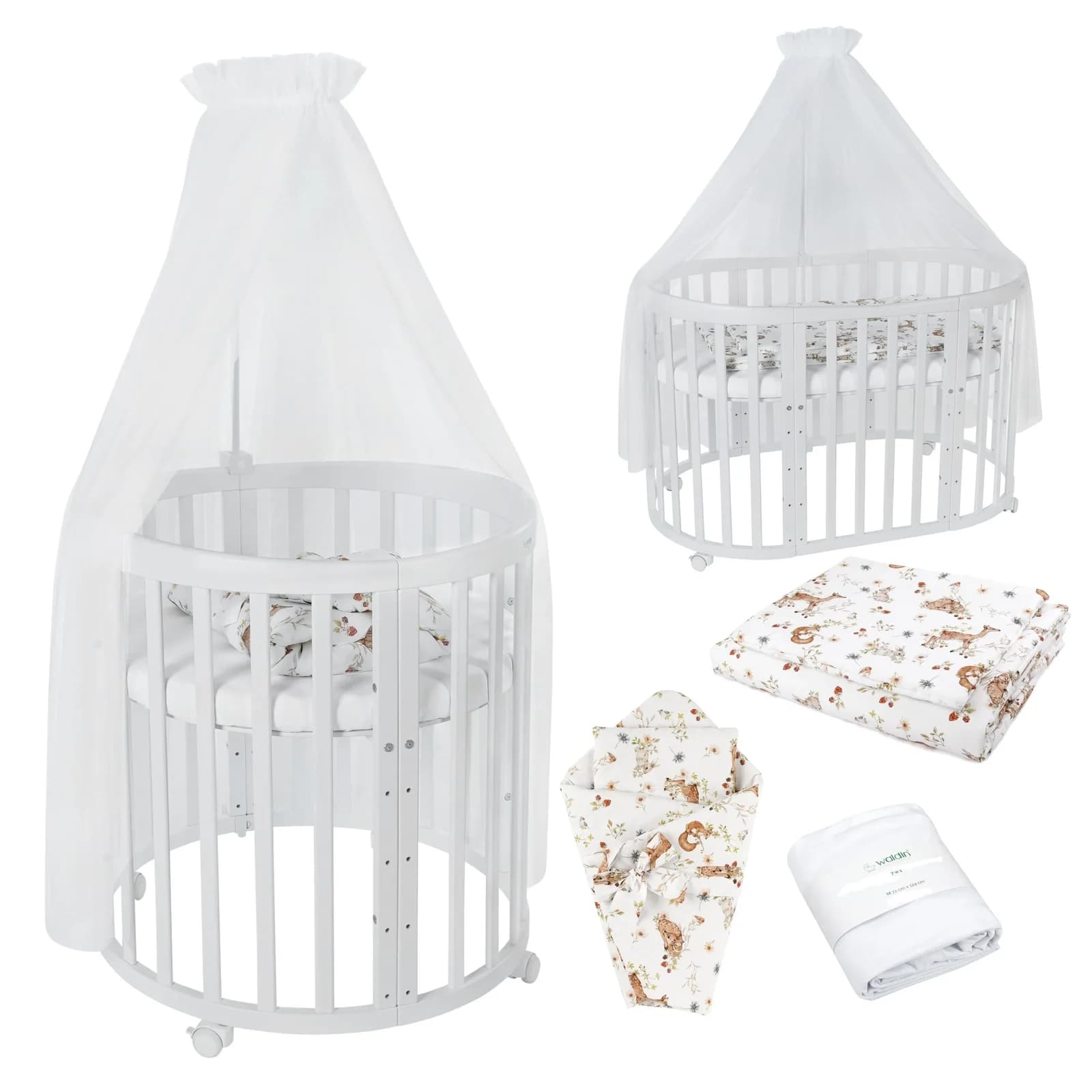 Waldin Babybett OWAL 7in1 mitwachsendes Kinderbett mit Matratze - Bild 2