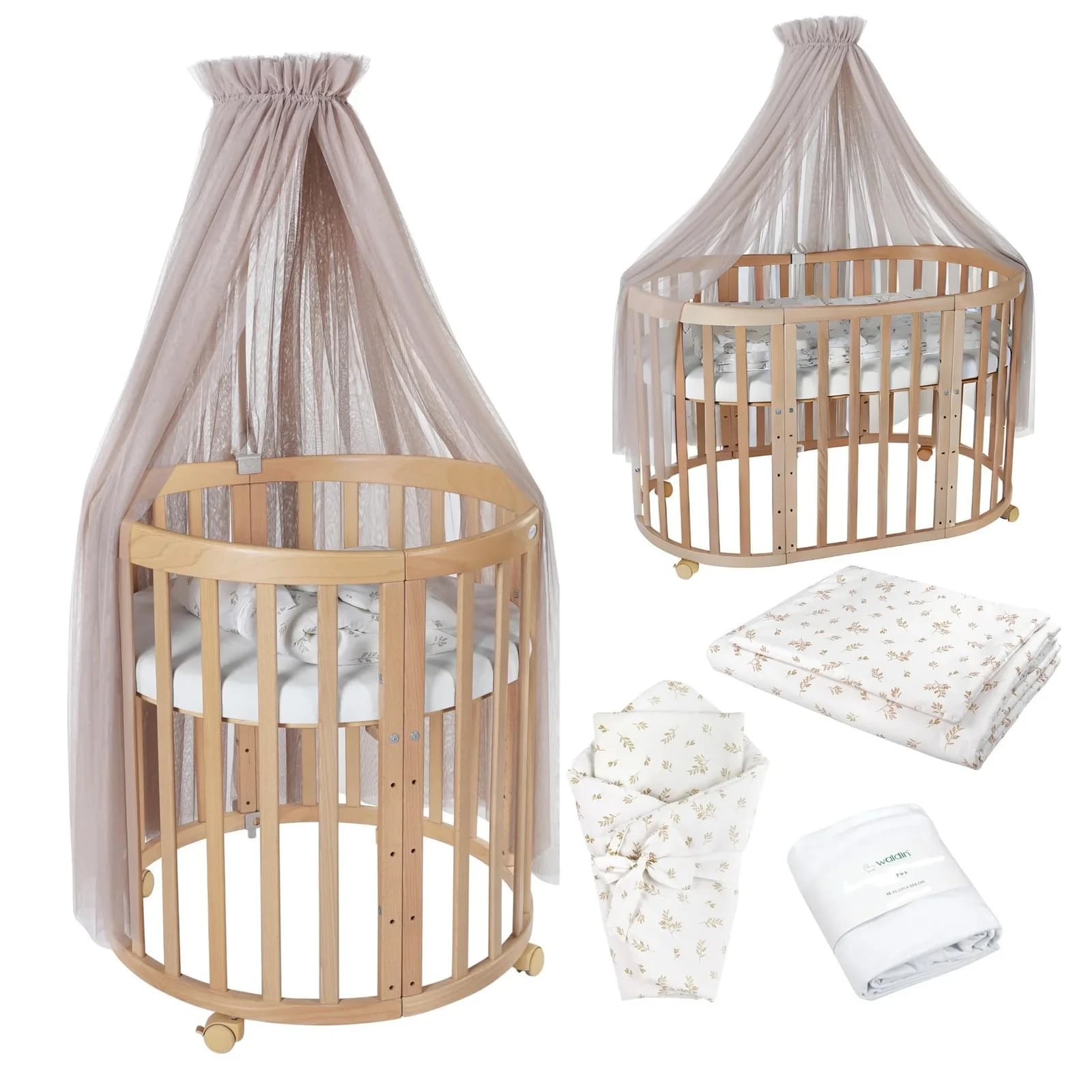 Waldin Babybett OWAL 7-in-1 Kinderbett mit Matratze Buche - Bild 2