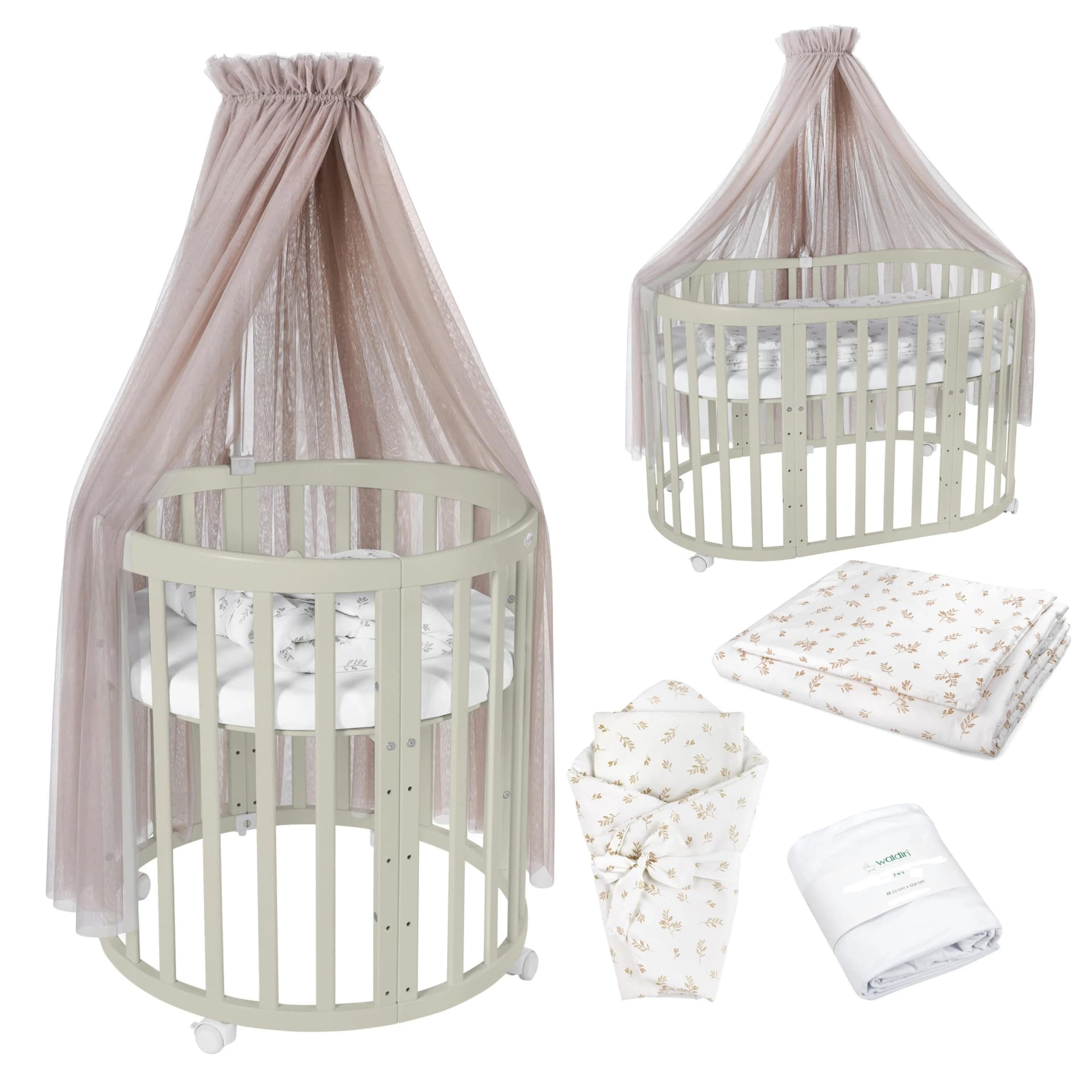 Waldin Babybett OWAL 7-in-1 mitwachsendes Kinderbett mit Matratze - Bild 2