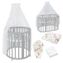 Waldin Babybett OWAL 7-in-1 mitwachsend Holz Grau/Weiß Bild 1