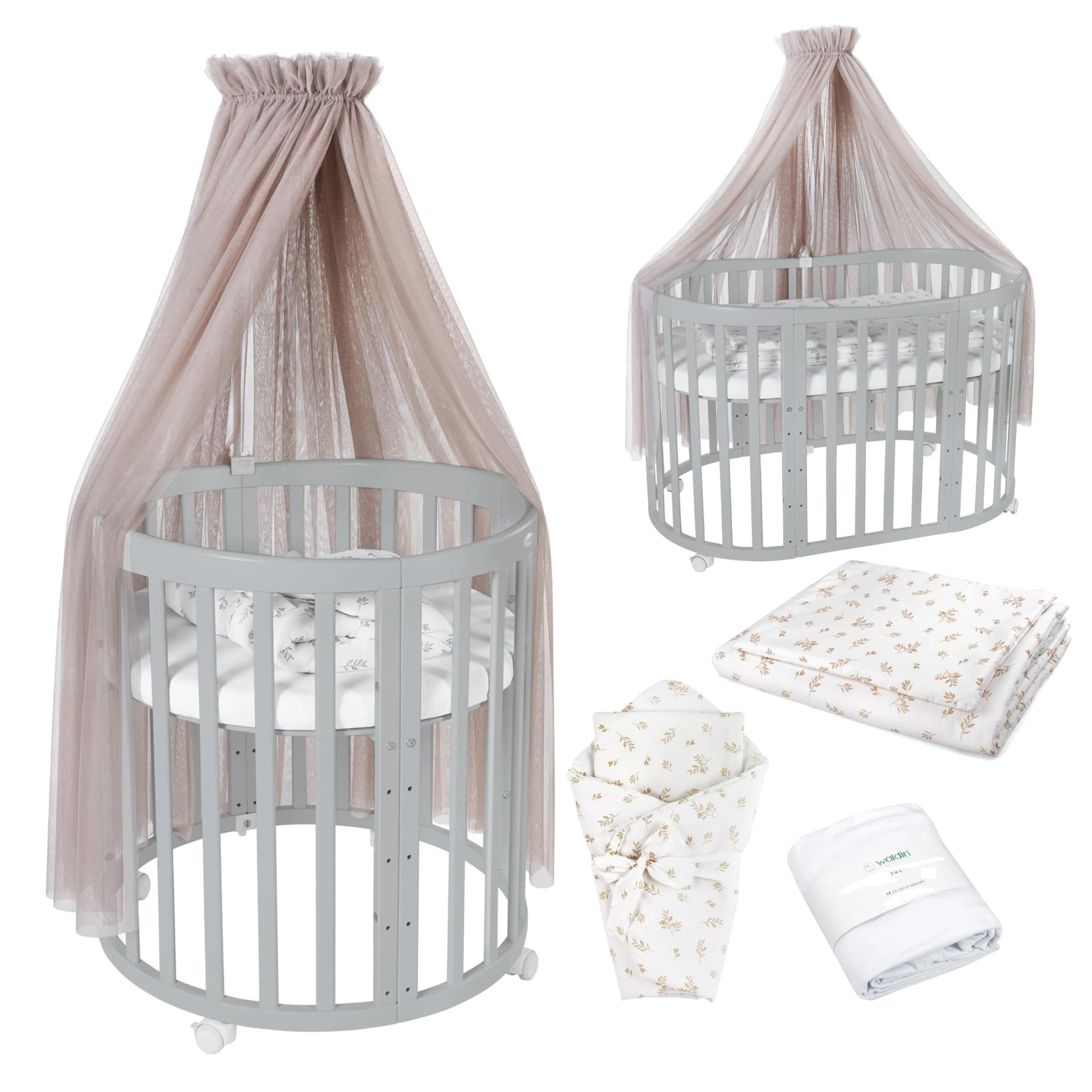 Waldin Babybett OWAL 7in1 mit Matratze - Mitwachsendes Kinderbett Buche - Bild 2
