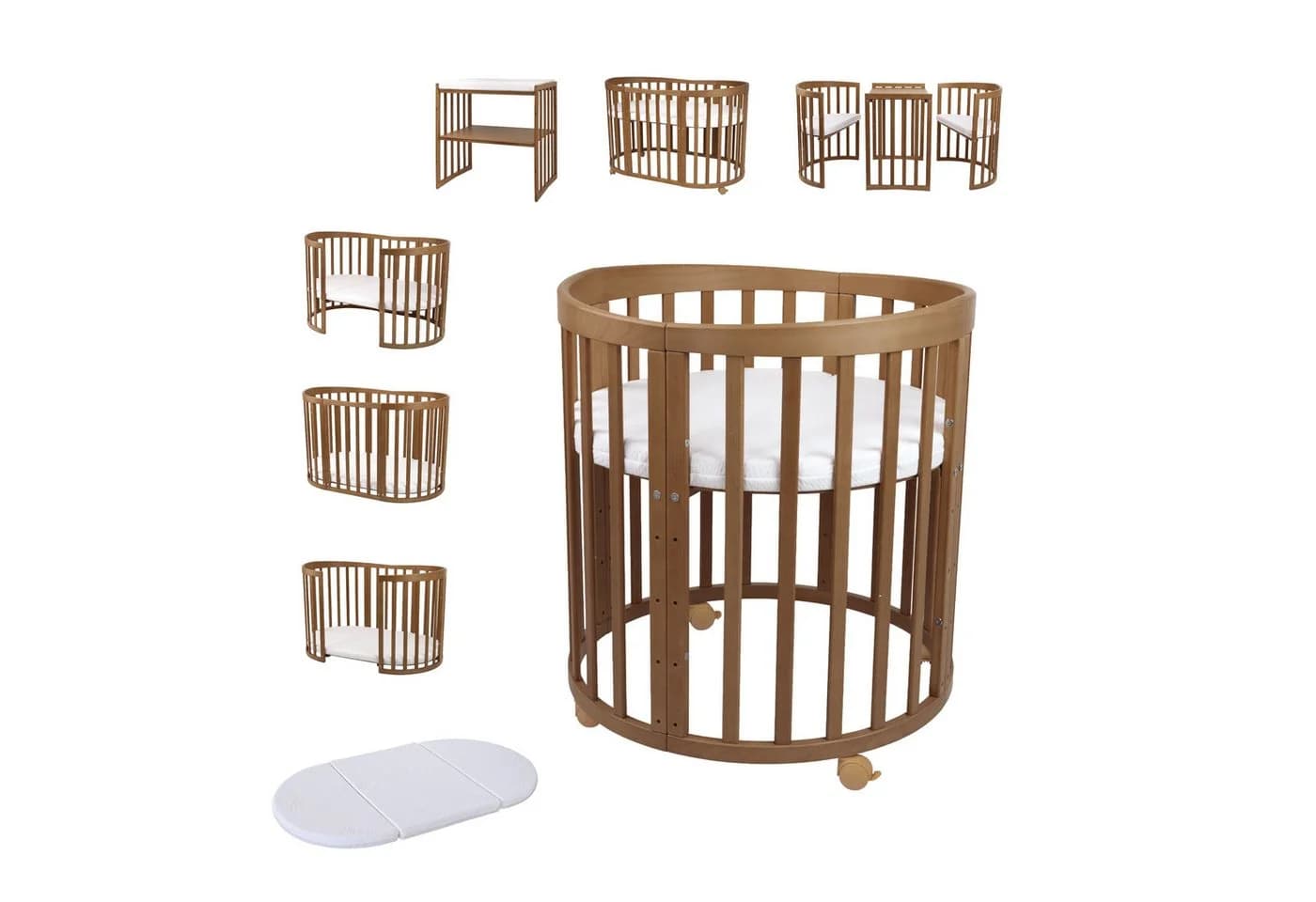 Waldin Babybett OWAL aus Holz 7in1 mit Matratze, mitwachsend - Bild 3