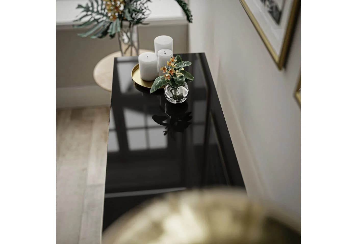 Lookway Konsolentisch MODERN Schwarz Hochglanz mit goldfarbenem Gestell - Bild 3
