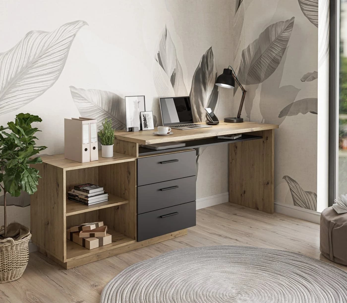 Lookway Eckschreibtisch CHIA Eiche Artisan Graphit - Bild 3