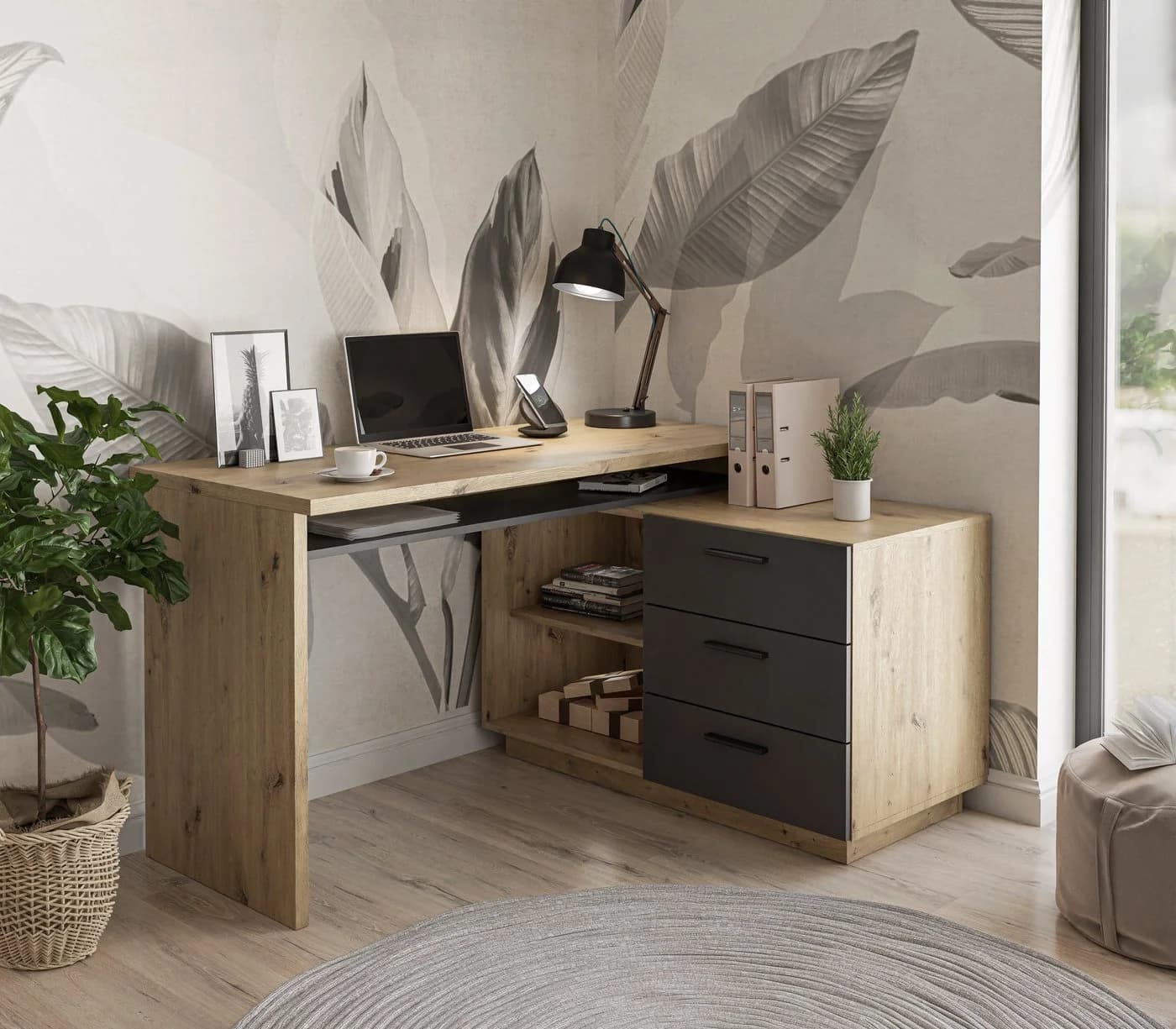 Lookway Eckschreibtisch CHIA Eiche Artisan Graphit - Bild 4