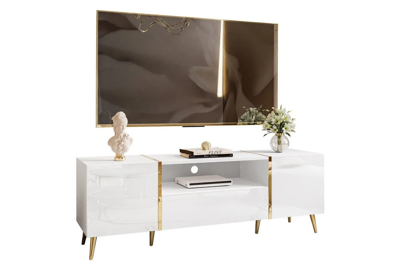 Lookway Lowboard ONYX TV-Schrank Weiß Hochglanz Gold - Bild 2