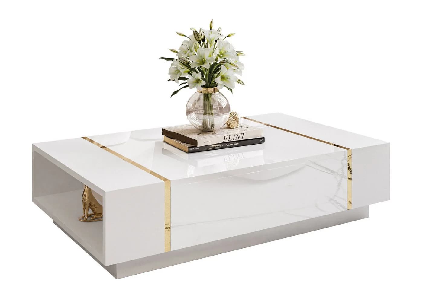 Lookway Couchtisch ONYX Hochglanz Weiß mit Staufach - Bild 2