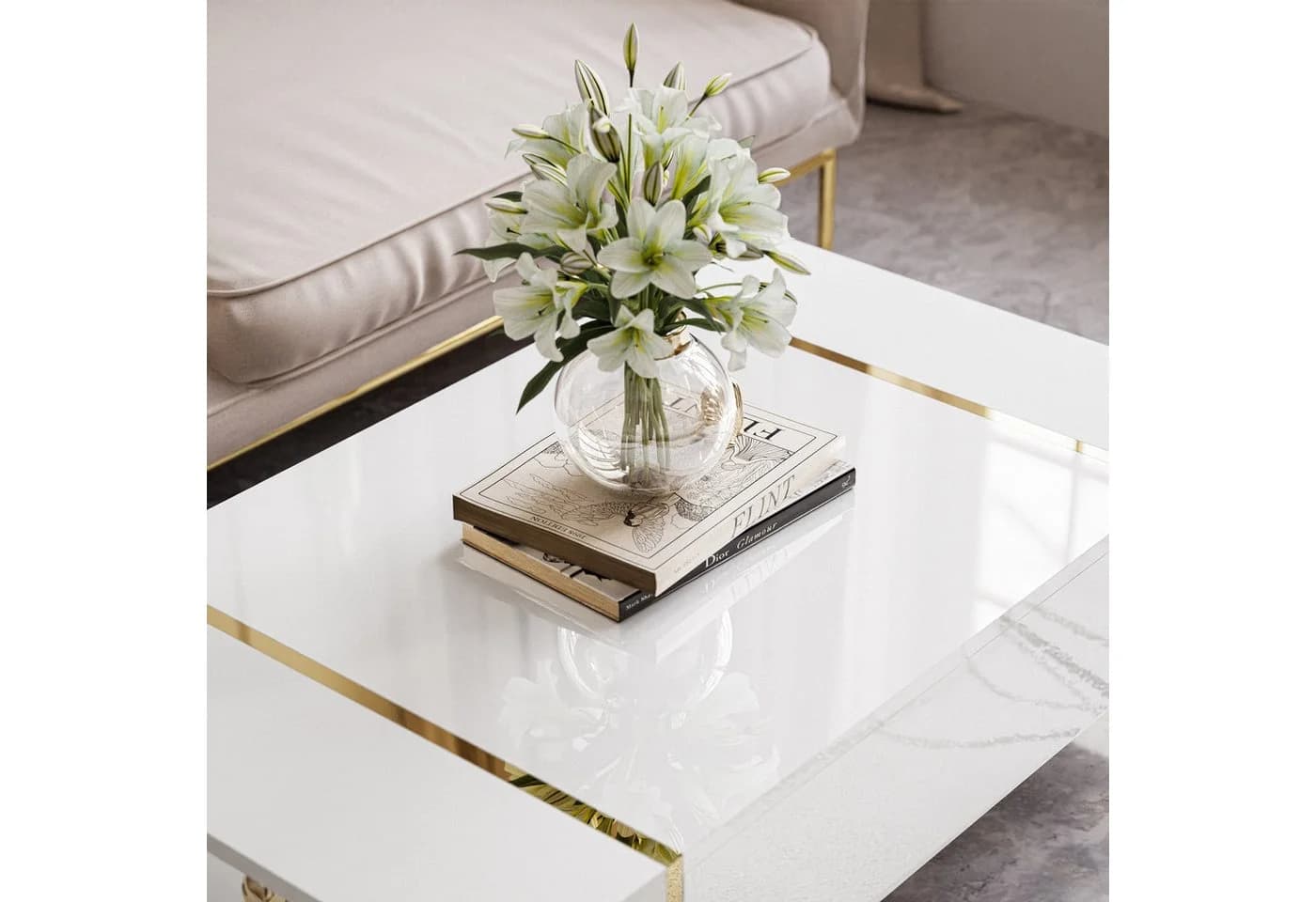 Lookway Couchtisch ONYX Hochglanz Weiß mit Staufach - Bild 4