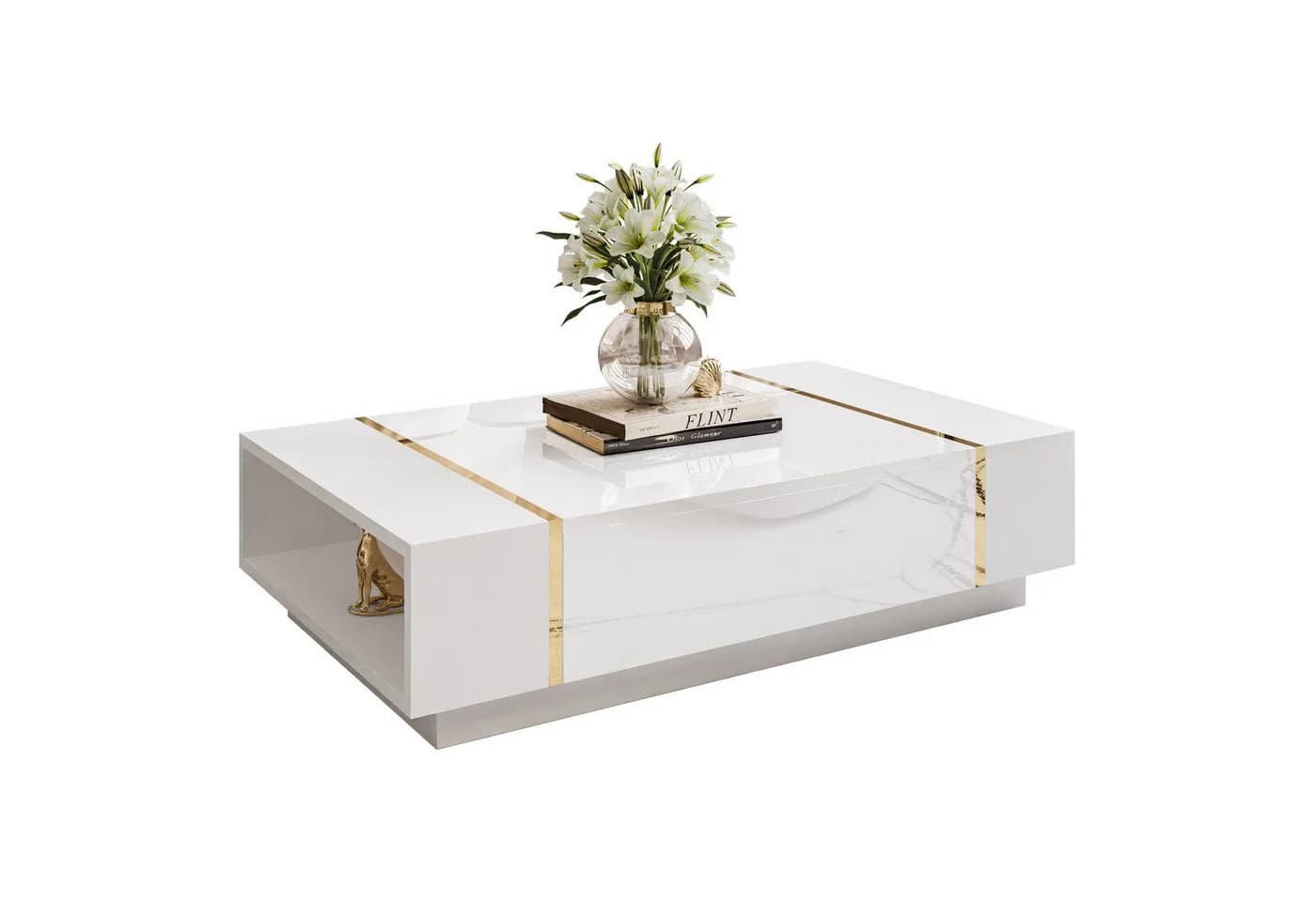 Lookway Couchtisch ONYX Hochglanz Weiß mit Staufach - Bild 5
