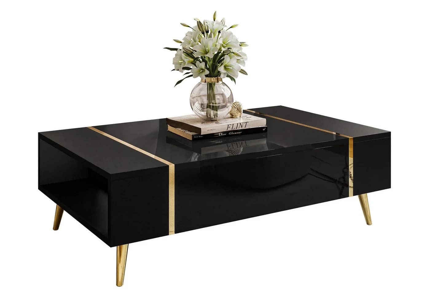 Lookway Couchtisch ONYX Schwarz Hochglanz mit goldenen Beinen - Bild 2