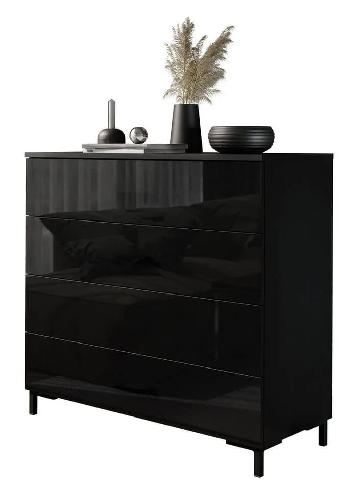 Lookway Kommode LINA 95 PUSH OPEN Schwarz Hochglanz mit Beinen - Bild 2