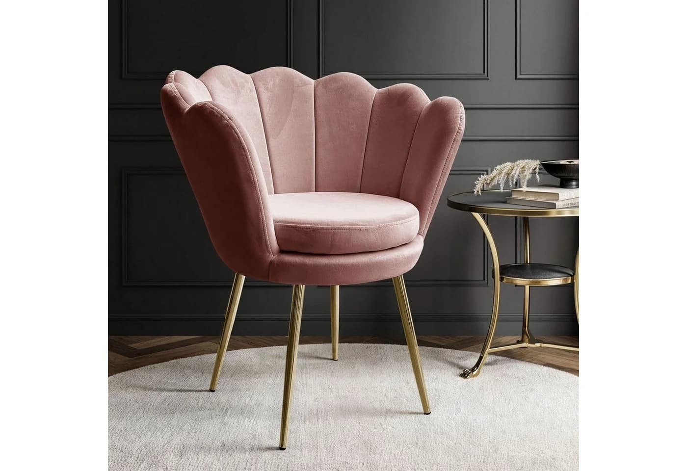 Lookway Polsterstuhl SHELLY Samt Muschelstuhl mit goldenen Metallbeinen Rosa - Bild 3