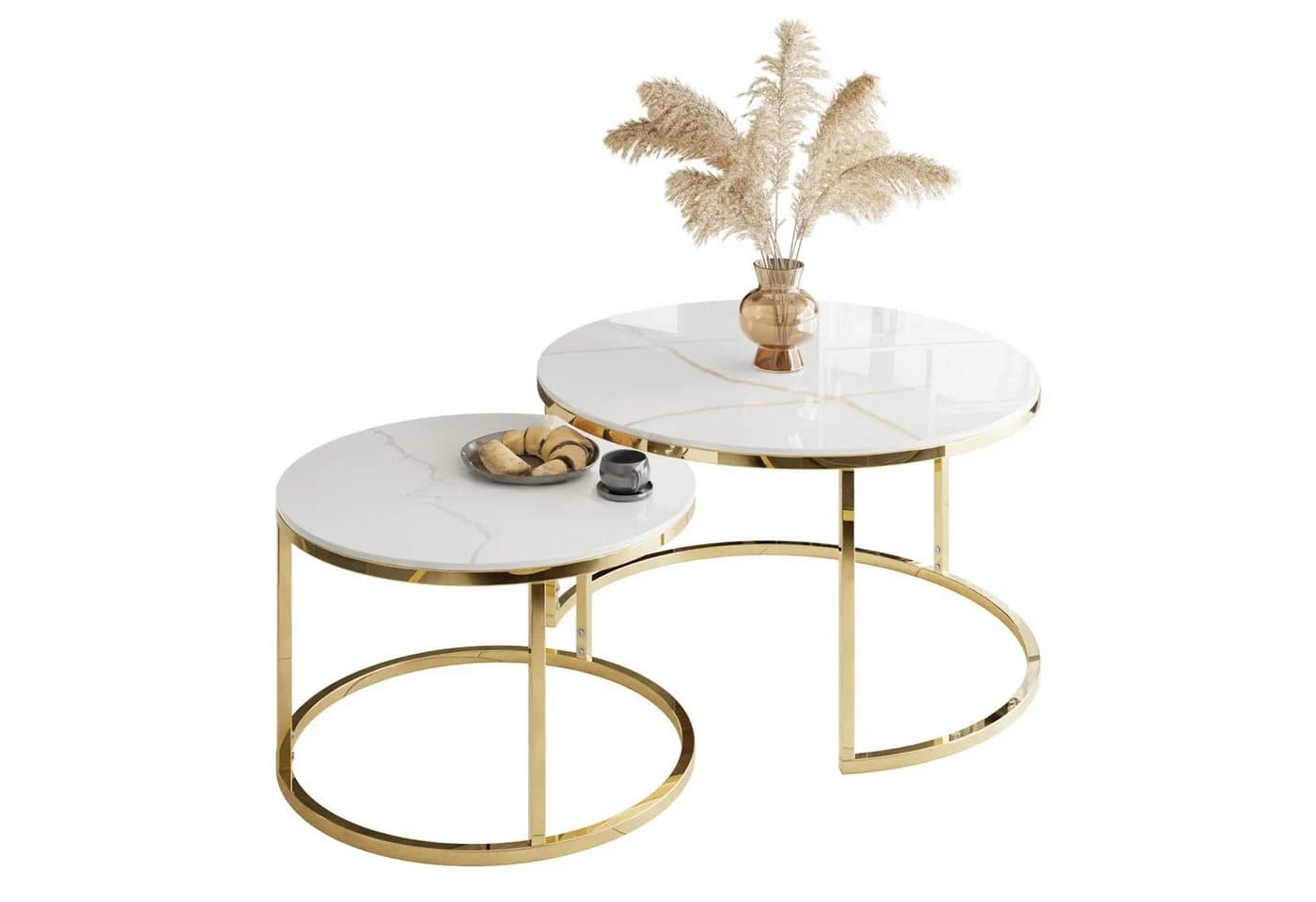 Lookway Couchtisch SELAVI 2er Set Gold Chrom Metallgestell - Bild 2