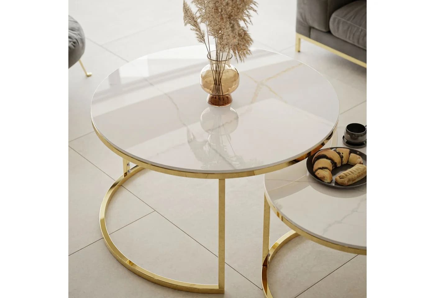 Lookway Couchtisch SELAVI 2er Set Gold Chrom Metallgestell - Bild 5