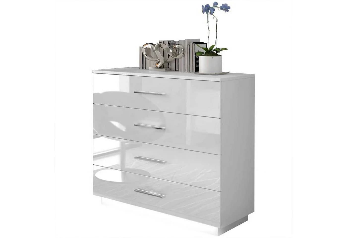 Lookway Kommode LINA Weiß Hochglanz mit LED und Chrom-Griffen - Bild 4
