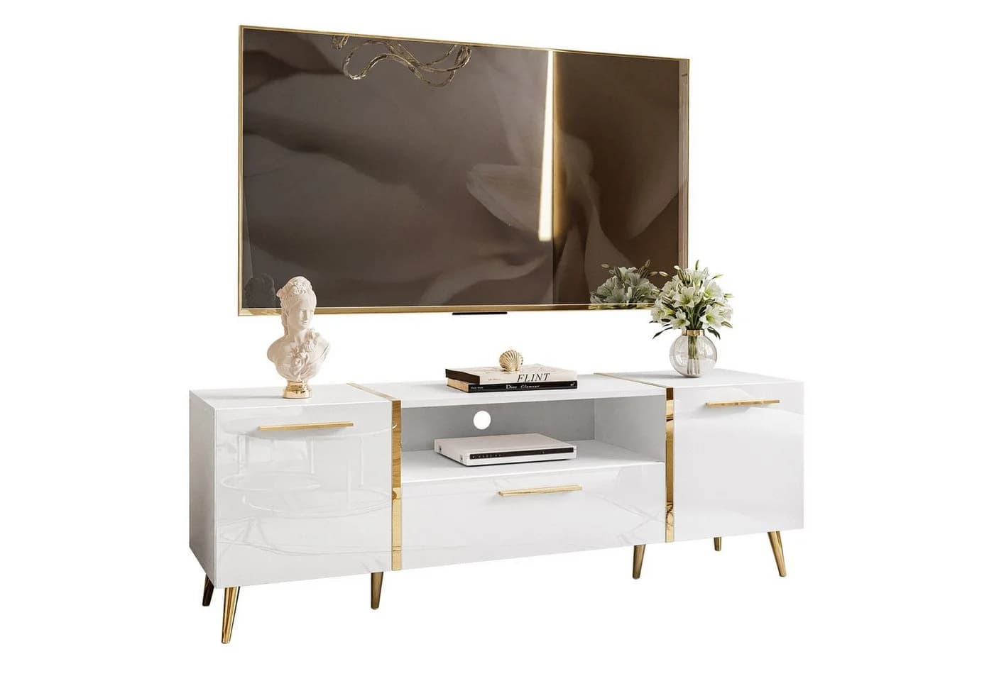 Lookway TV-Schrank ONYX Weiß Gold Hochglanz 158 cm - Bild 2