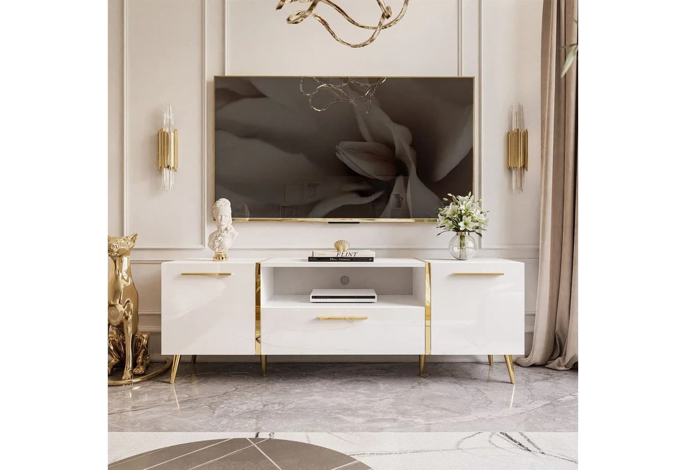 Lookway TV-Schrank ONYX Weiß Gold Hochglanz 158 cm - Bild 3