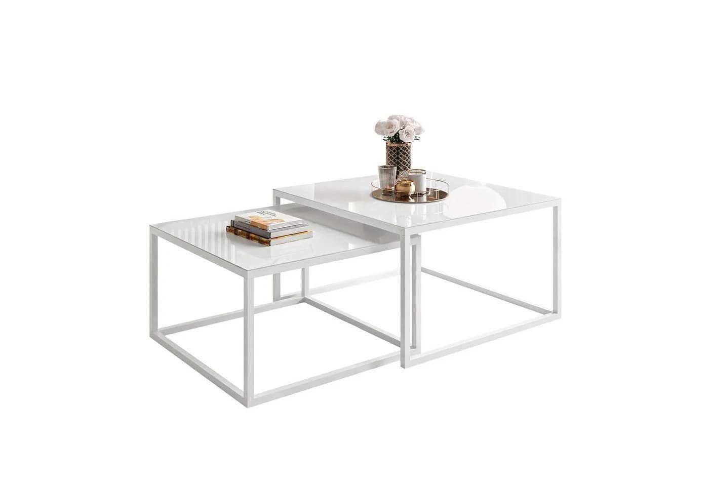 Lookway Couchtisch YOSHI GLASS 2in1 Weiß/Schwarz Metall und Glas - Bild 2