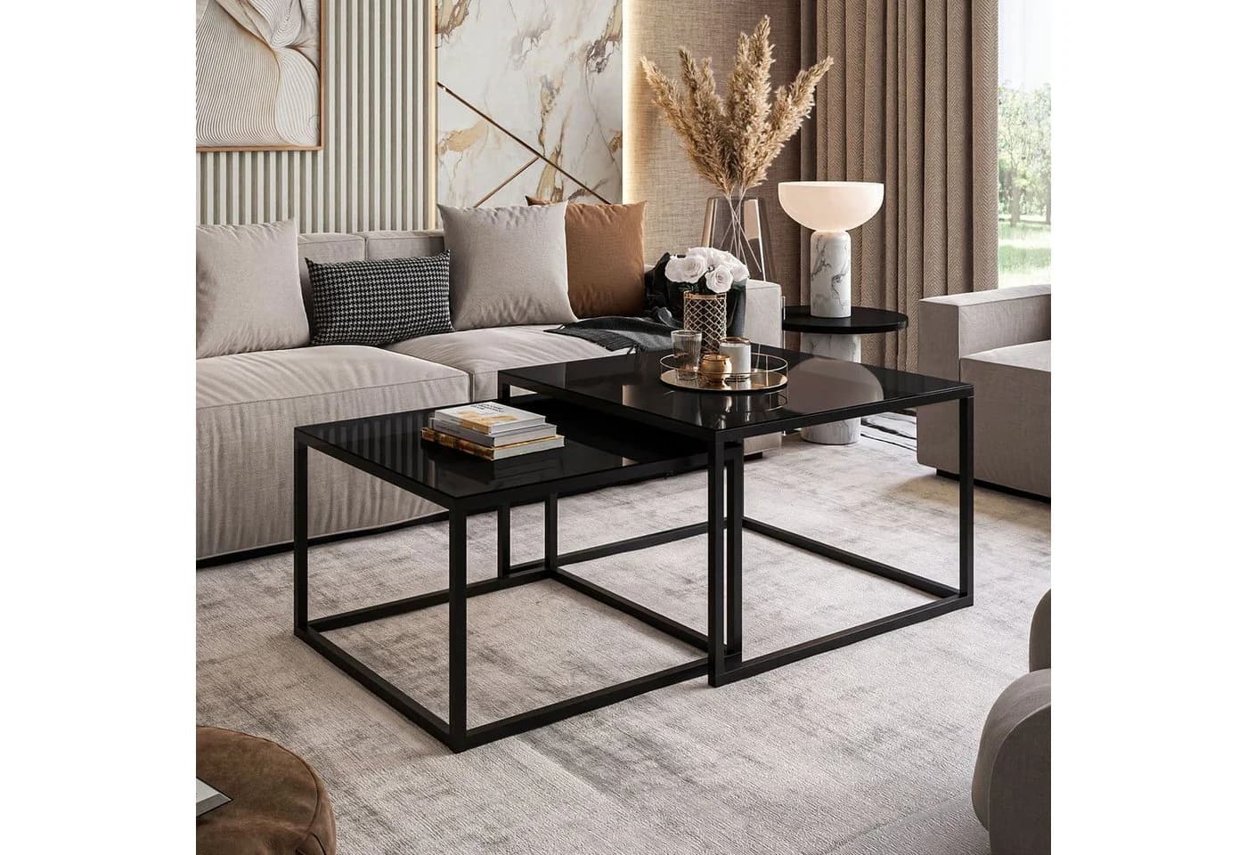 Lookway Couchtisch YOSHI GLASS 2in1 mit schwarzem und weißem Gestell