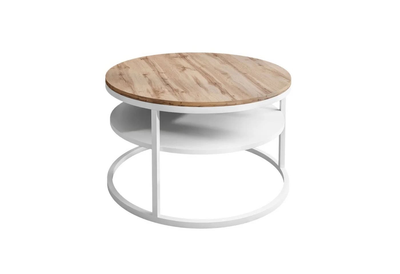 Lookway Couchtisch CIRI LOFT mit Ablage Rund Braun/Weiß - Bild 2