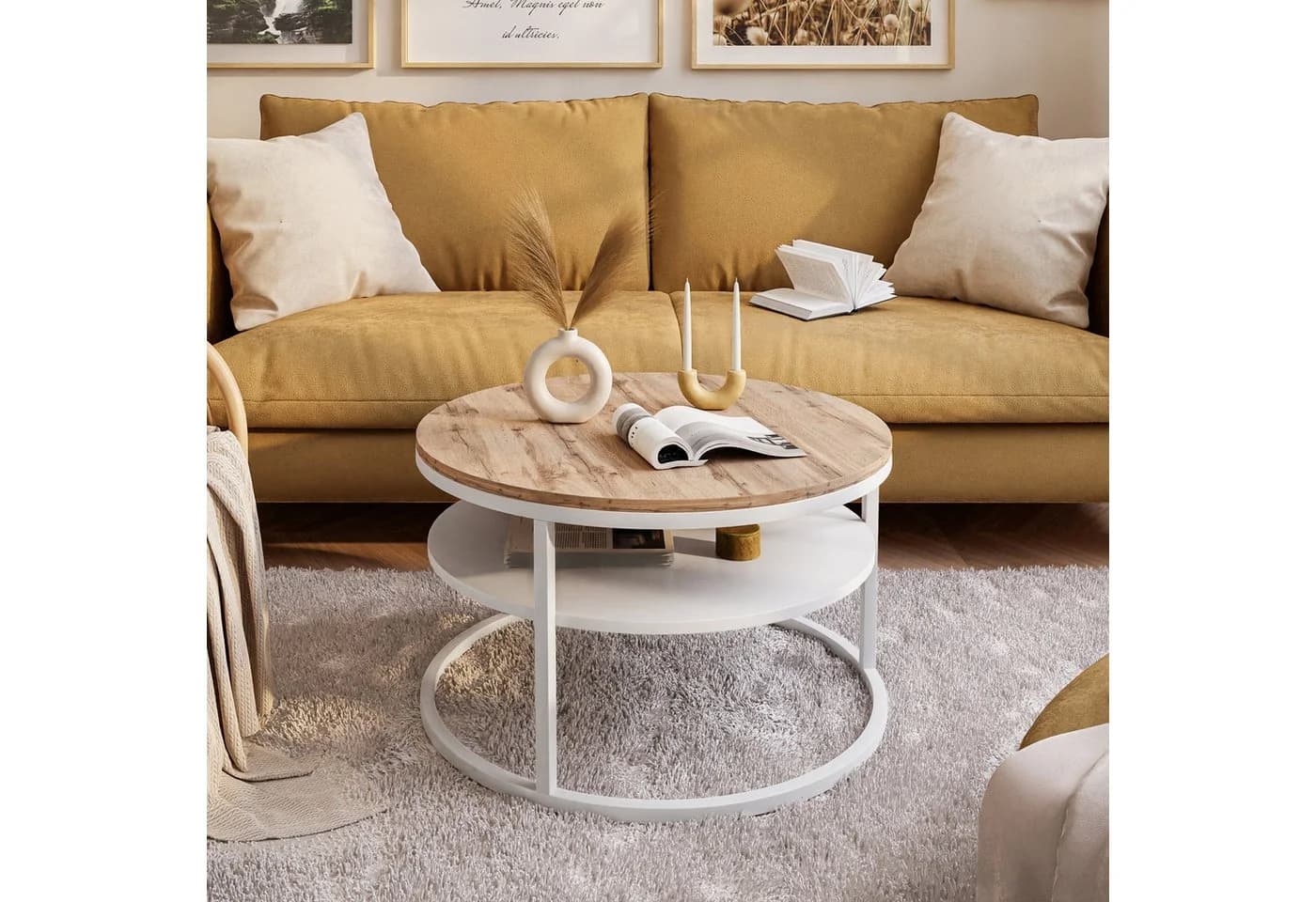 Lookway Couchtisch CIRI LOFT mit Ablage Rund Braun/Weiß - Bild 3