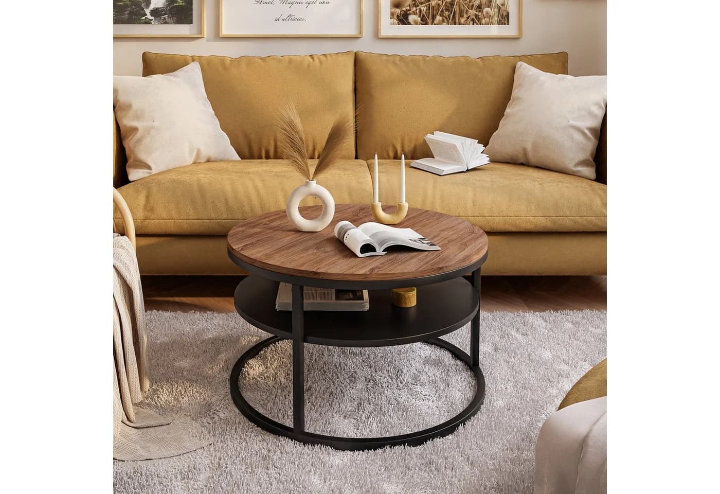 Lookway CIRI LOFT Couchtisch mit Ablage, Rund, Braun/Schwarz - Bild 3