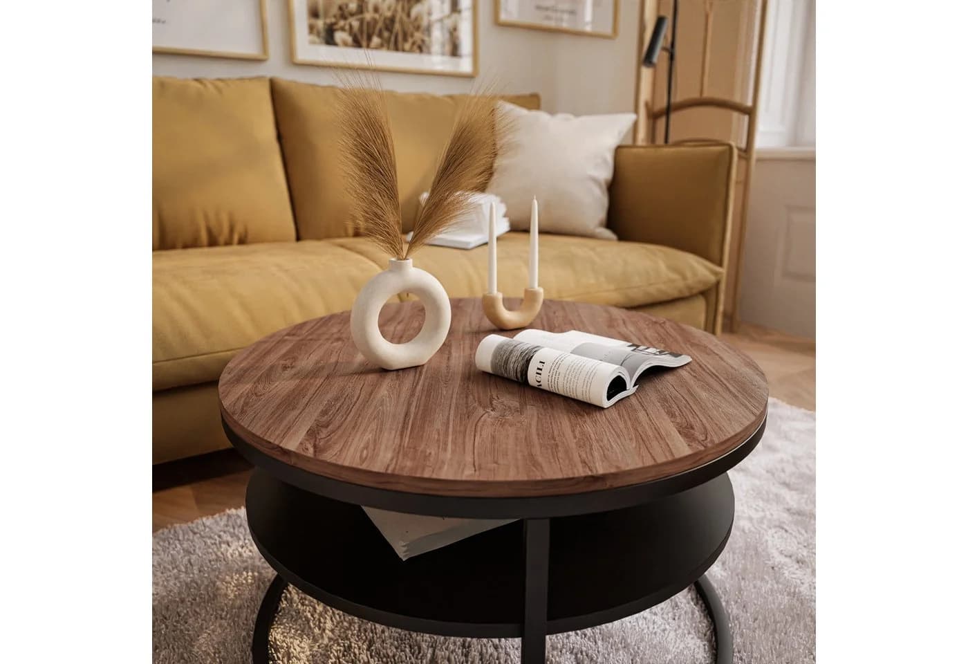 Lookway CIRI LOFT Couchtisch mit Ablage, Rund, Braun/Schwarz - Bild 4