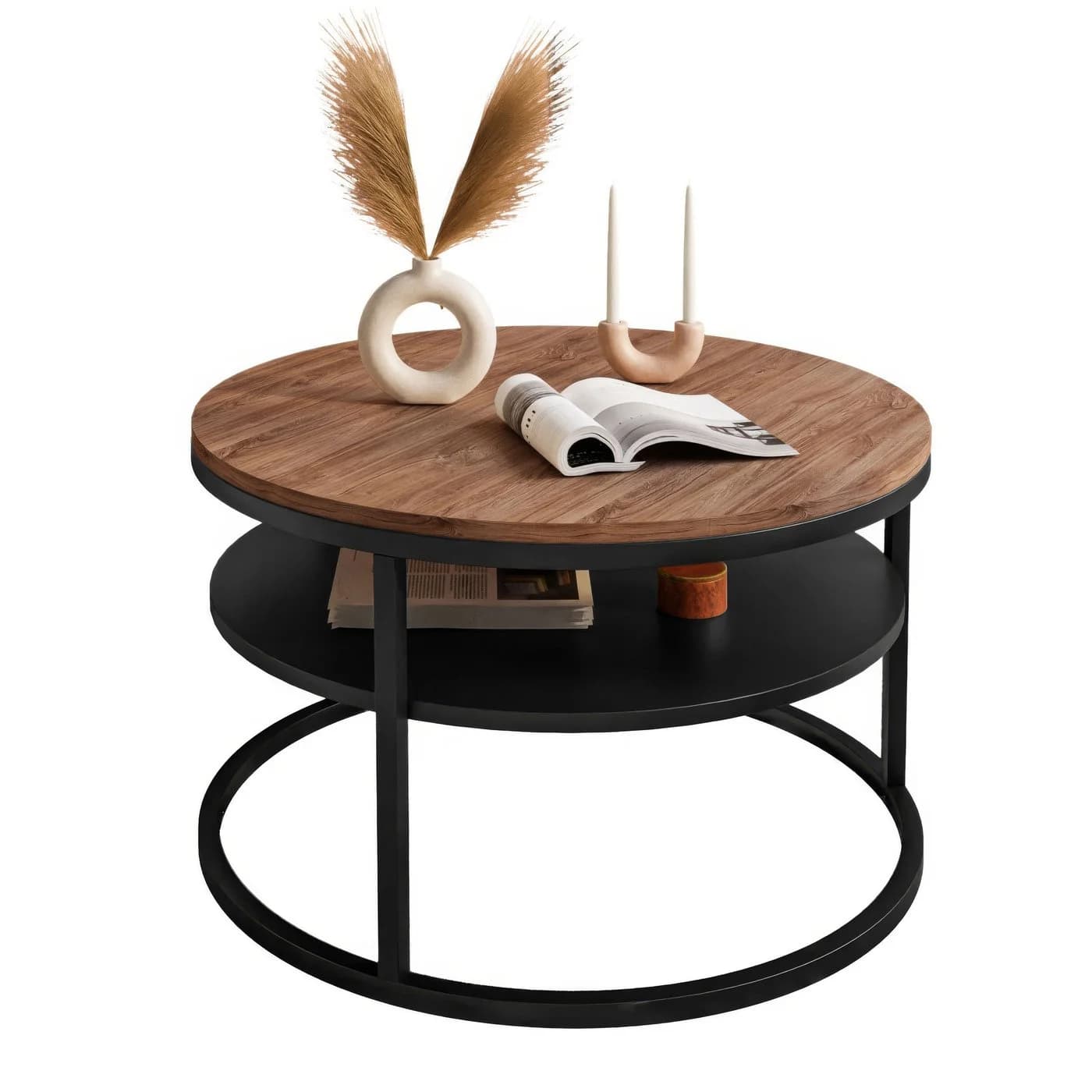 Lookway CIRI LOFT Couchtisch mit Ablage, Rund, Braun/Schwarz - Bild 5