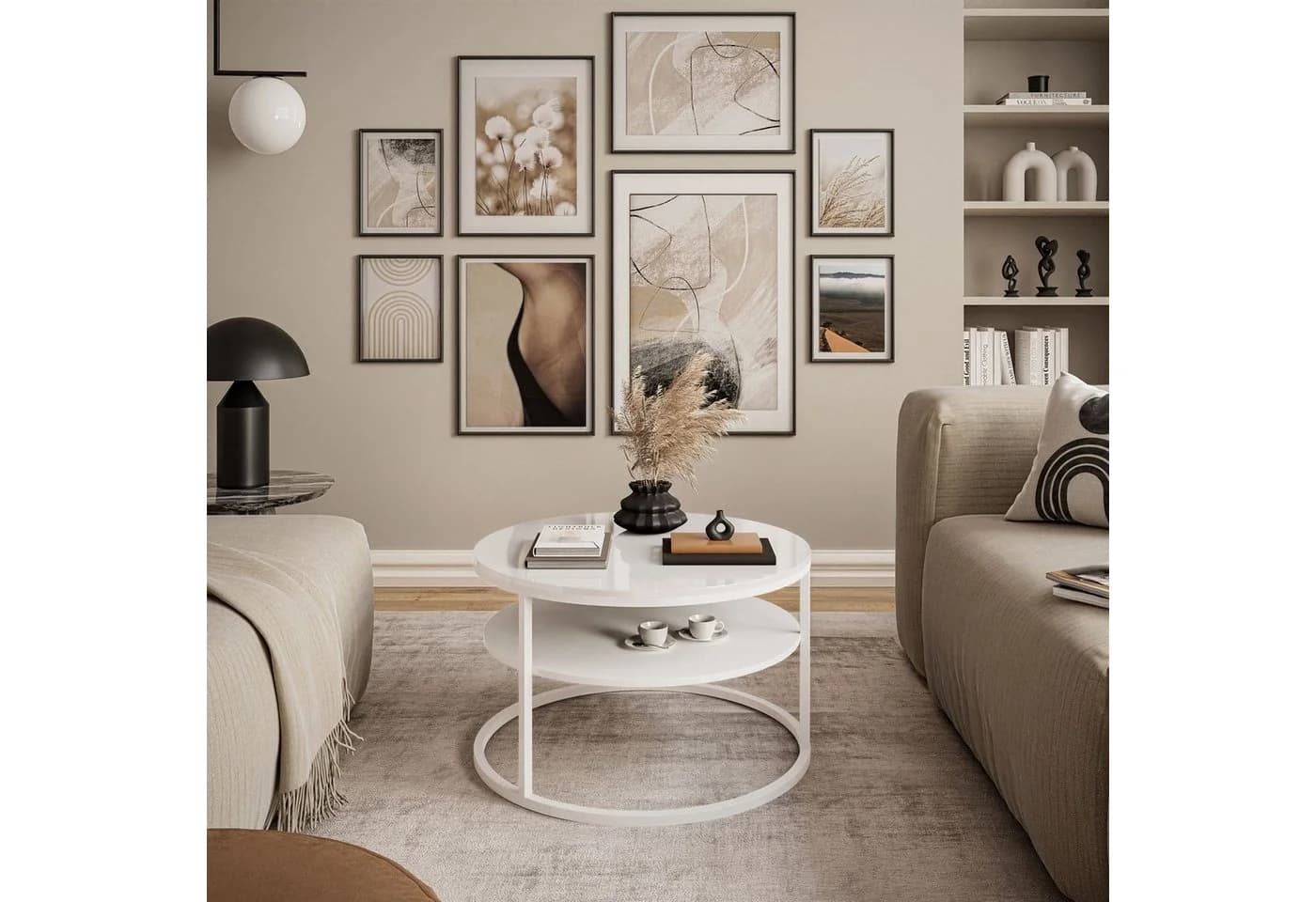 Lookway Couchtisch CIRI Weiß Hochglanz mit Ablage