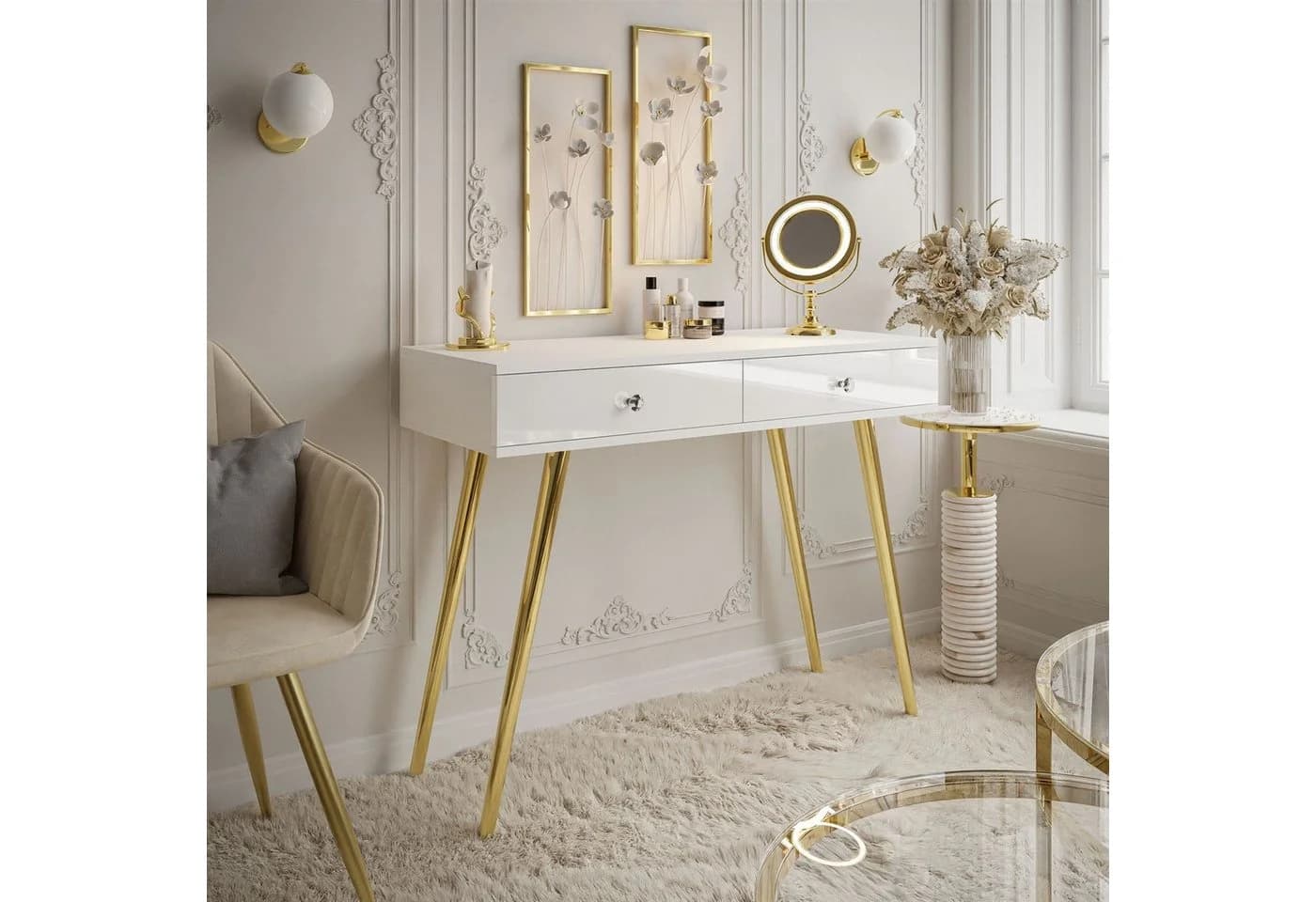 Lookway Konsolentisch SIENNA GOLD mit Schubladen
